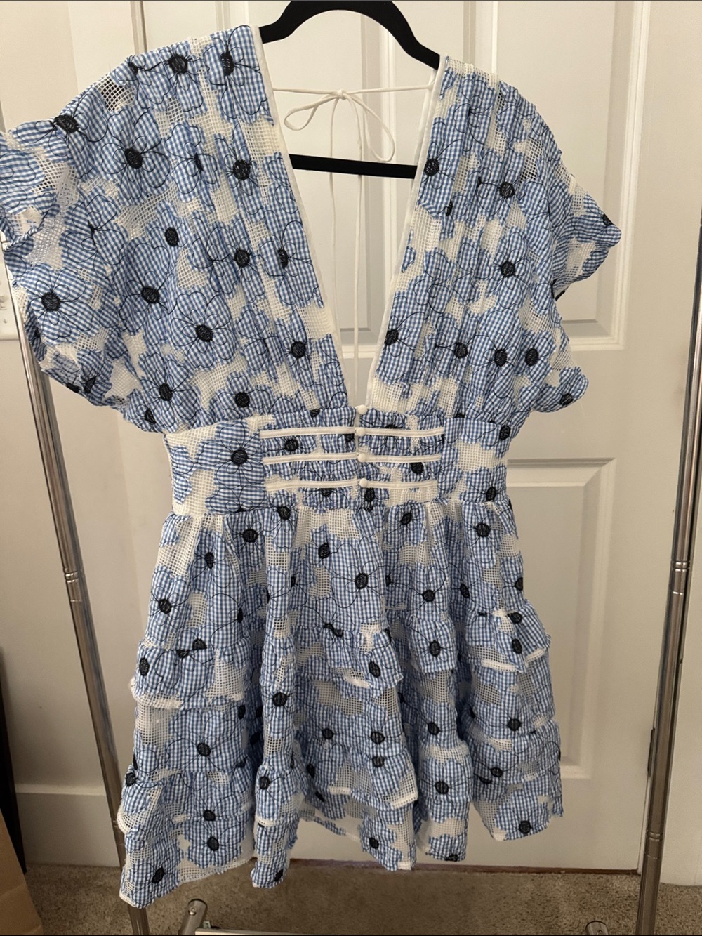 Buddy Love Blue and White Floral Gingham Dress - MED